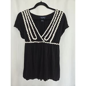 Max Edition Womens Medium Y2k Babydoll Top Black Embroidered Fairy Boho Peasant